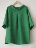 LilyWish Green Casual Round Neck Solid Half Sleeve Blouse