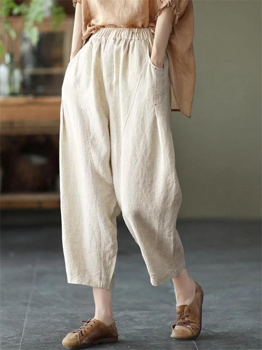 Beige Casual Soild Pants with Pockets