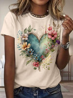 LilyWish Cute Heart Printed Short Sleeve T-Shirt