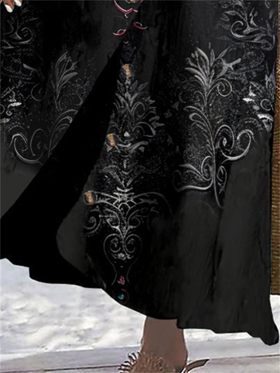 Women's Floral Printed Graphic Straight Fashion Split Button Maxi High Waist Skirt