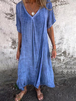 Cotton And Linen V-Neck Midi Dress
