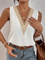 Loose Sleeveless Split-Joint V-Neck Blouse