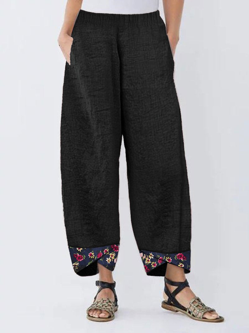 Irregular Floral Print Patchwork Pants