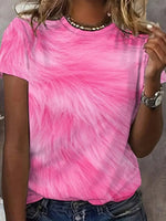 LilyWish Vintage Casual Round Neck Short Sleeve Pink T-Shirt