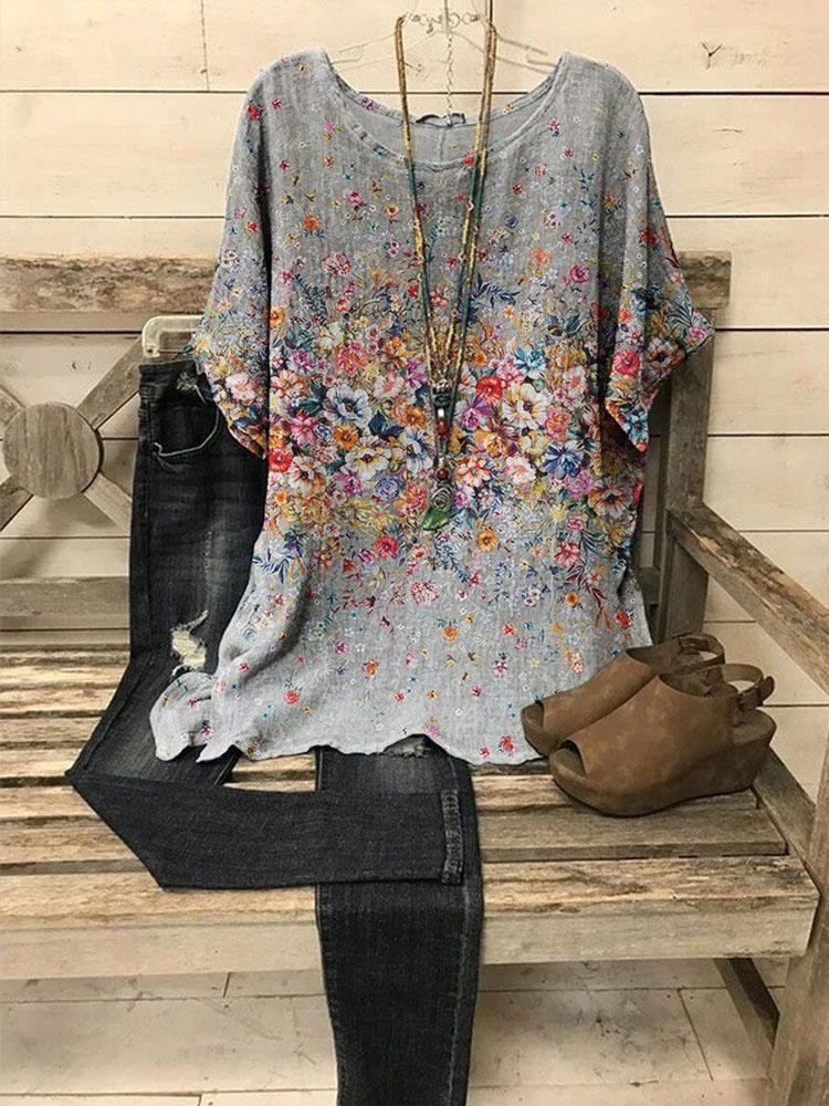 LilyWish Irregular Print Short Sleeve Blouse