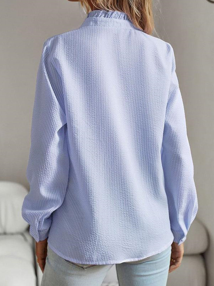 Blue Long Sleeve Print Work Blouse