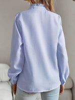 Blue Long Sleeve Print Work Blouse