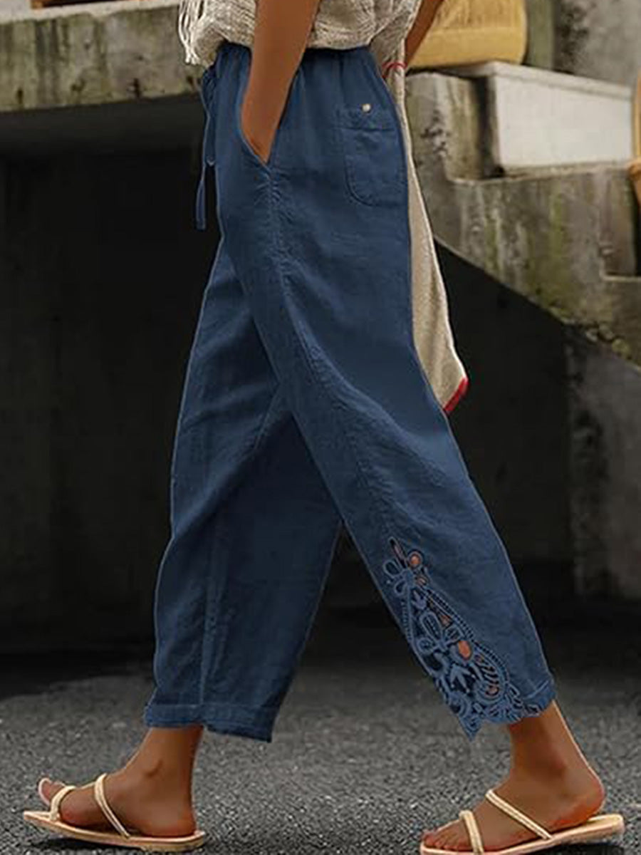 Women Casual Lightweight Drawstring Elastic Waist Pants with Pockets