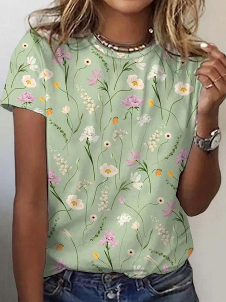 LilyWish Vintage Grenn Floral T-Shirt