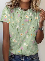 LilyWish Vintage Grenn Floral T-Shirt