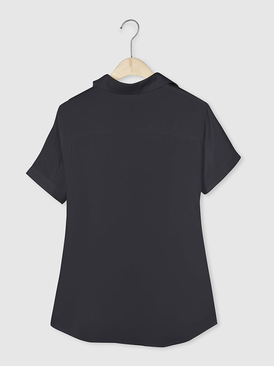 Solid Casual Stand Collar Short Sleeve Shirt