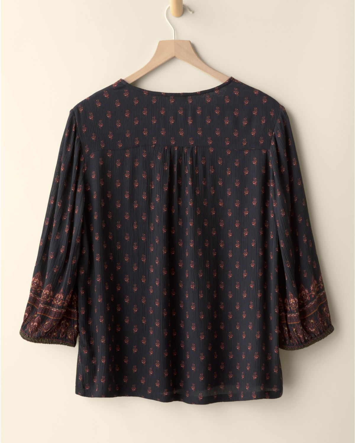 Casual V-neck 3/4 Sleeve Boho Border Print Blouse