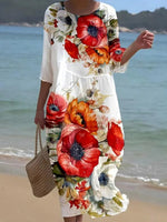 LilyWish Poppy Floral Pattern Resort Dress