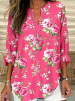 Long Sleeve Floral Print V-neck Top