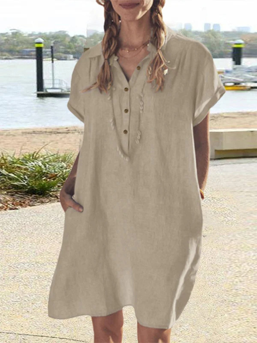 Women's Lapel Pocket Solid Loose Dress