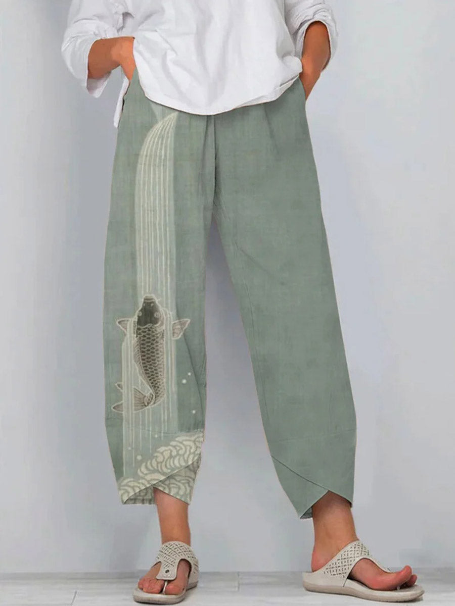 Fish Print Loose Casual Pants
