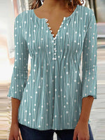 LilyWish Casual V-neck 3/4 Sleeves Polka Dots Stripes Top