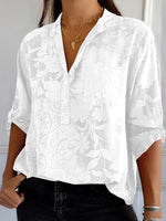 LilyWish White V-Neck Long Sleeve Top