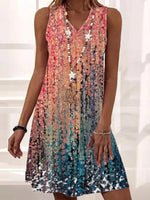 Multicolor Casual V Neck Printed Sleeveless Dresses