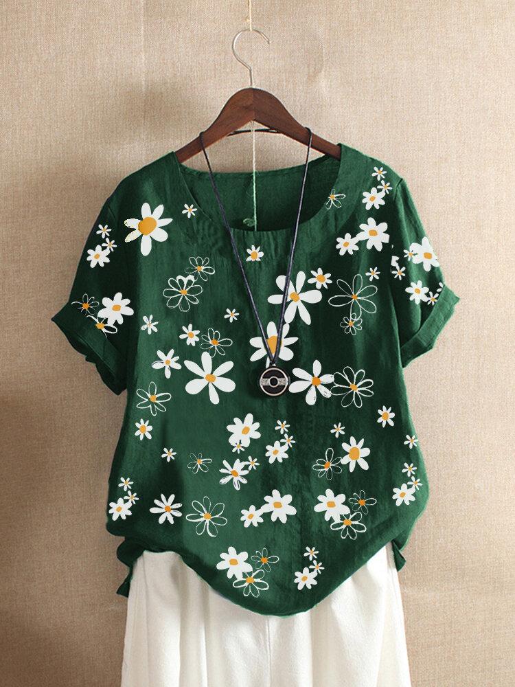 LilyWish Women's Summer Daisy Print Casual Short Sleeve Loose Blouse