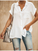LilyWish Summer Cool Solid Color V-Neck Short Sleeve Casual Shirt