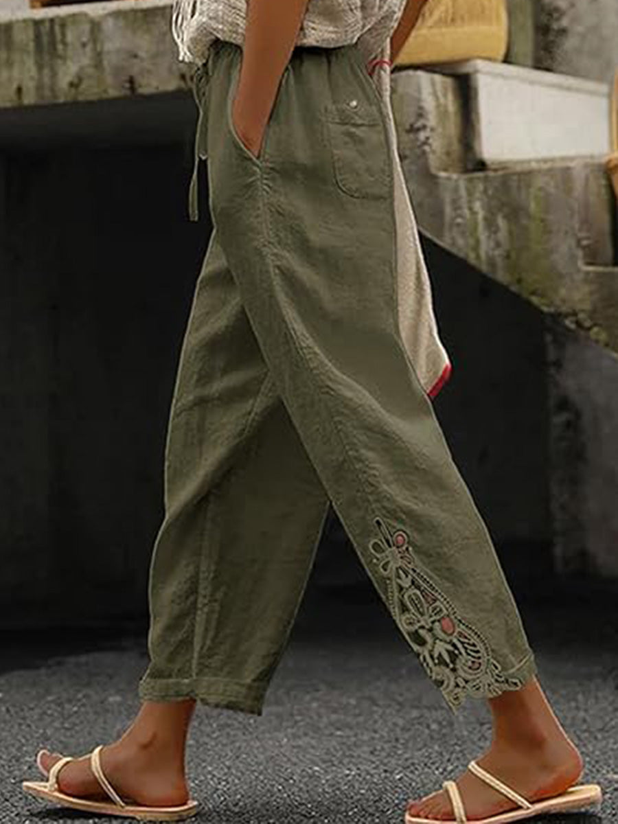 Women Casual Lightweight Drawstring Elastic Waist Pants with Pockets