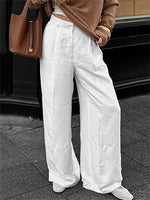 High Waisted Loose Buttoned Pockets Solid Color Suit Pants