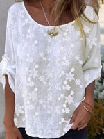 LilyWish Stunning White 3/4 Sleeve Round Neck Top