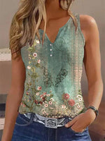 LilyWish Multicolor Casual V Neck Floral Printed Sleeveless Tank