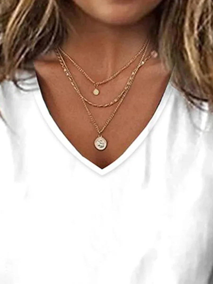 Women Casual Plain Loose V Neck T-Shirt