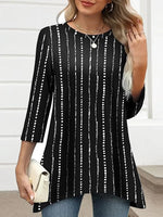 Distinctive Striped Print Round Neck Top