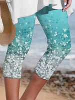 Cyan Casual Floral Printed Leggings