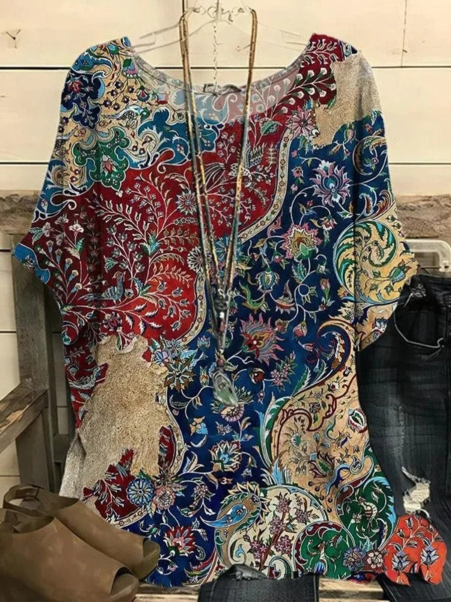 LilyWish Crew Neck Casual Loose Ethnic Shirt
