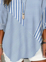 Women's Casual Striped Long Sleeve Notch Collar Loose Fit Shirt