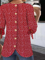 LilyWish Red Crew Neck Half Sleeve Loose Blouse