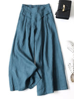 LilyWish Solid Color Ramie Cotton Plus Size Loose Ninth Wide-Leg Pants