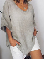 LilyWish Summer Holiday Solid Crew Neck Half Sleeve Blouse