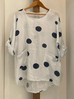 LilyWish Plus Size Polka Dot Print White Crew Neck Blouse