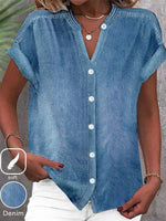 Casual Denim V Neck Short Sleeve Shirt