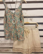 Khaki Floral Print Straps Two Piece Set