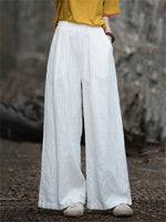 Loose Wide Leg Elasticity Pleated Pockets Solid Color Pants