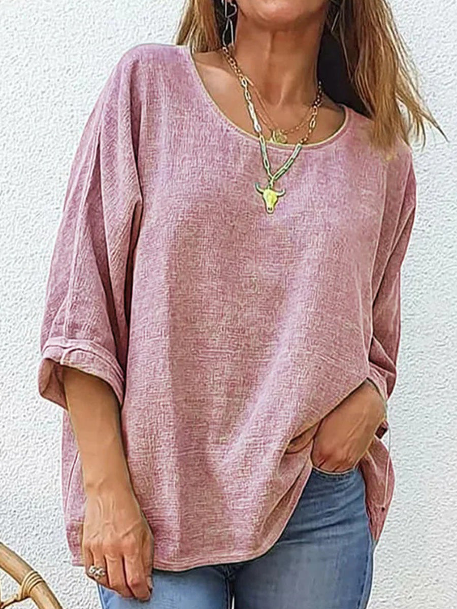 LilyWish Women's Casual Loose Round Neck 3/4 Sleeve T-Shirt