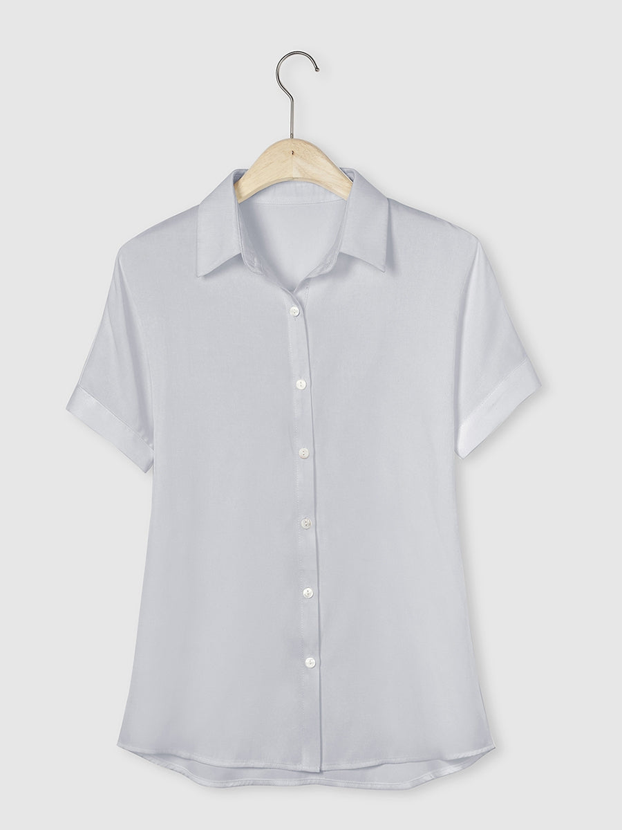 Solid Casual Stand Collar Short Sleeve Shirt