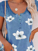 Flower Casual Round Neck Short Sleeve Floral Printed Blouse