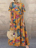 Yellow Print Short Sleeve Maxi Dress