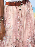 Women's Floral Printed Graphic Straight Fashion Split Button Maxi High Waist Skirt