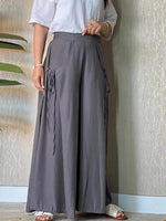 LilyWish Women's Solid High Waist Lace-Up Casual Wide Leg Pants