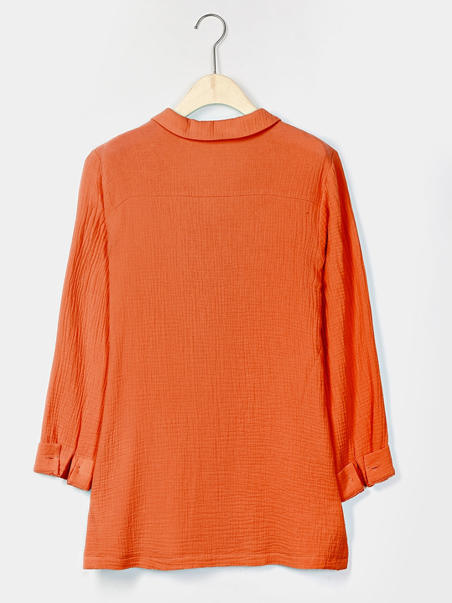 Solid Casual Stand Collar Long Sleeve Blouse