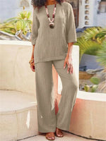 Plain Round Neck 3/4 Sleeve Two Piece Set