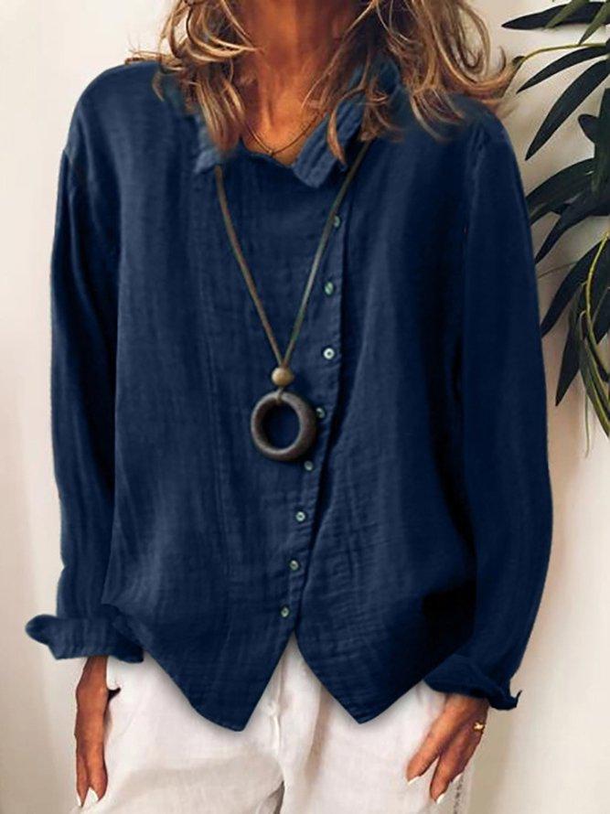 LilyWish Cotton Long Sleeve Button Front Casual Shirt for Women